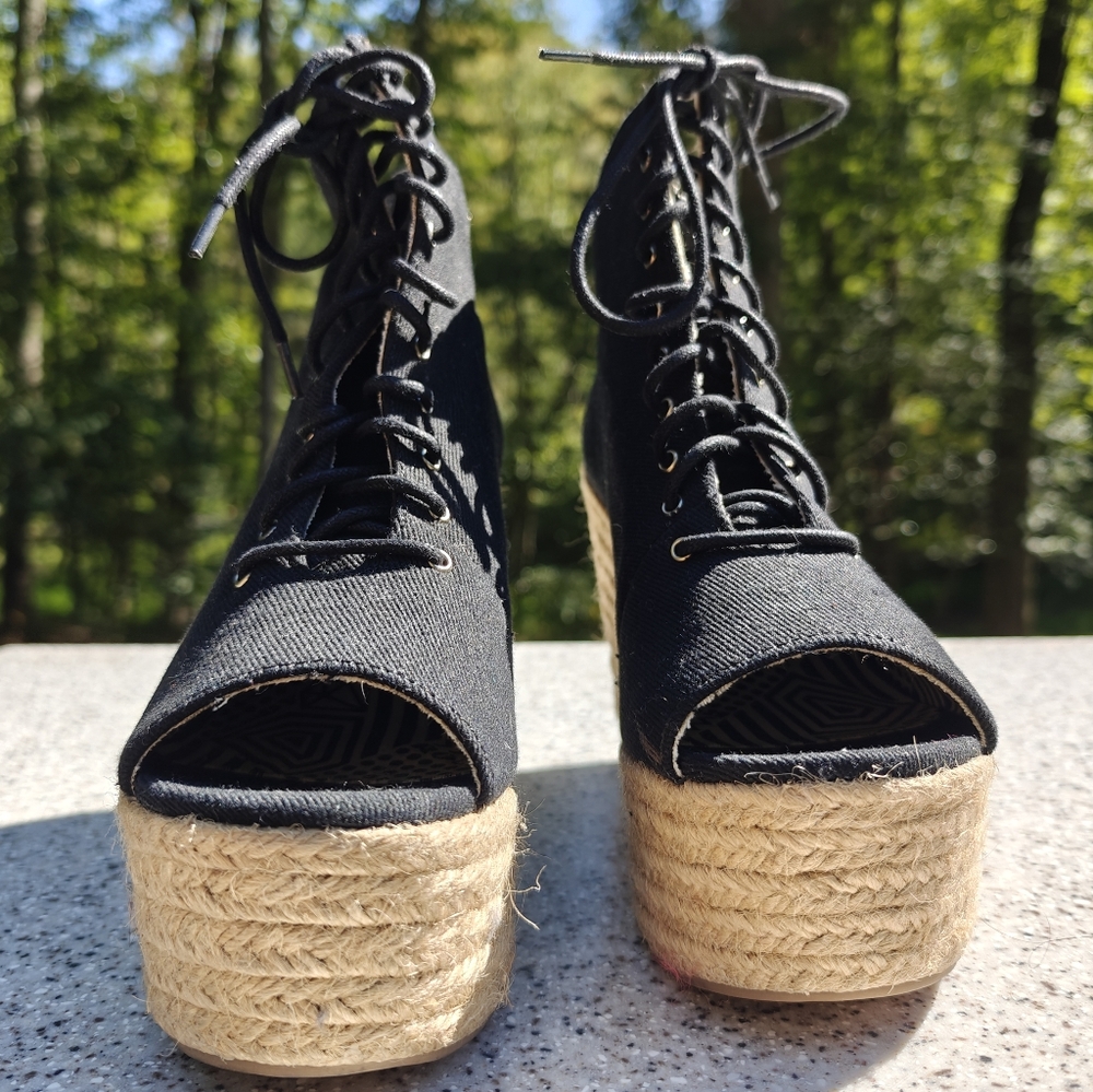 Rock & Candy Black Wedge Espadrille Boots - Picture 3 of 6